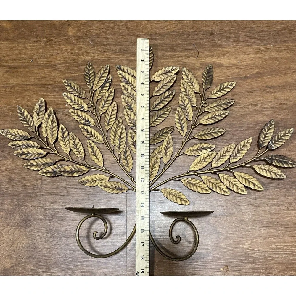 MCM Gilt Metal Leaves Double Candle Holder Wall Sconce Hollywood Regency Retro